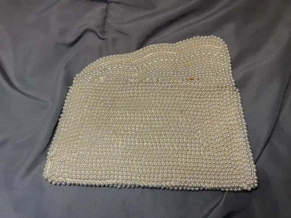 Vintage Mid-Century Pearl and Seed Bead Evening Clutch Bag Made in Japan